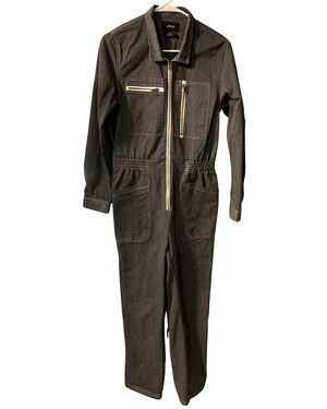 ATWYLD Womens Moto Jumpsuit Size M Washed Black Cotton Utility Zip Up Workwear
